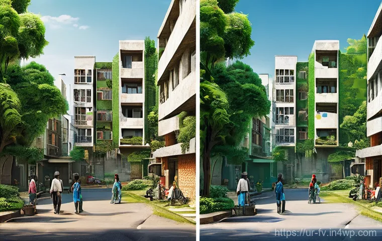 도시 생태계와 경제적 이점의 관계 - **Urban Contrast and Green Prosperity:**
    A vibrant, detailed illustration contrasting two sides ...