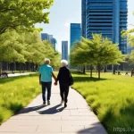 도시 생물 다리와 그린웨이의 중요성 - **"A vibrant urban green corridor spanning through a bustling modern city. The pathway is lined with...