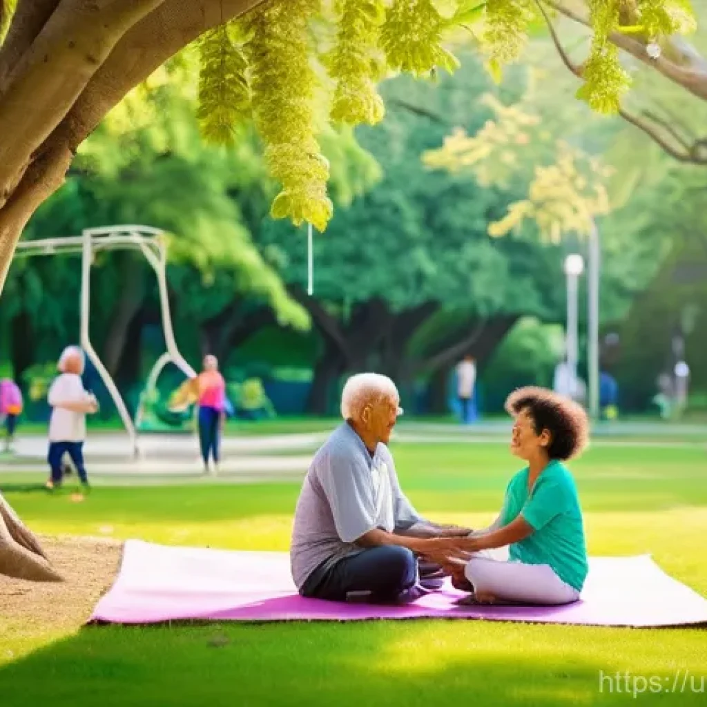 도시 내 녹지 공간 확대의 필요성 - **A Vibrant Urban Oasis for Mental Peace and Community:**
"A vibrant and tranquil urban park sce...