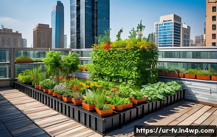 도시 환경에서 생태계 복원하기 - A vibrant urban rooftop garden scene in a bustling Pakistani city, showcasing diverse native plants ...
