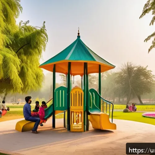 자연 친화적인 도시 개발 전략 - A vibrant urban park scene in Lahore featuring diverse families enjoying a sunny day, children playi...