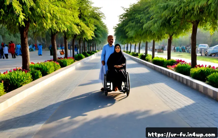Home 17 도시 내 자연 공간의 접근성 증진 방법 - Photorealistic urban accessibility scene in a Pakistani city, a wide smooth wheelchair-friendly path...